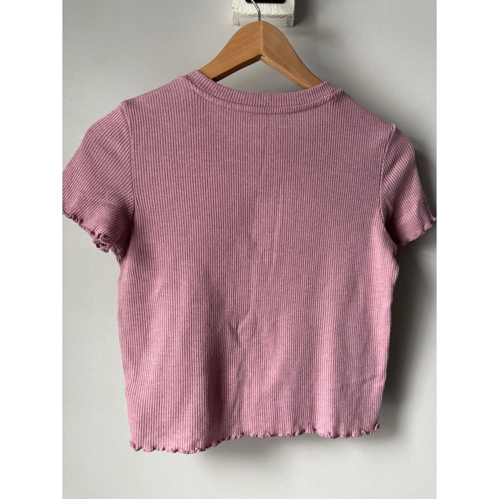 American‎ Eagle Dusty Rose Pink Ribbed Henley Cropped T Shirt Lettuce Hem Tee XS - Picture 6 of 10